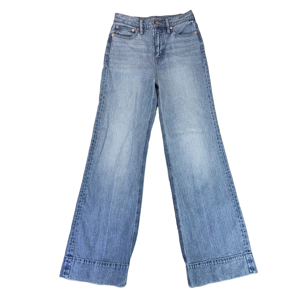 J Crew Denim Trouser Jeans 26 Chambray Blue High Rise Wide Leg Tencel Light Wash